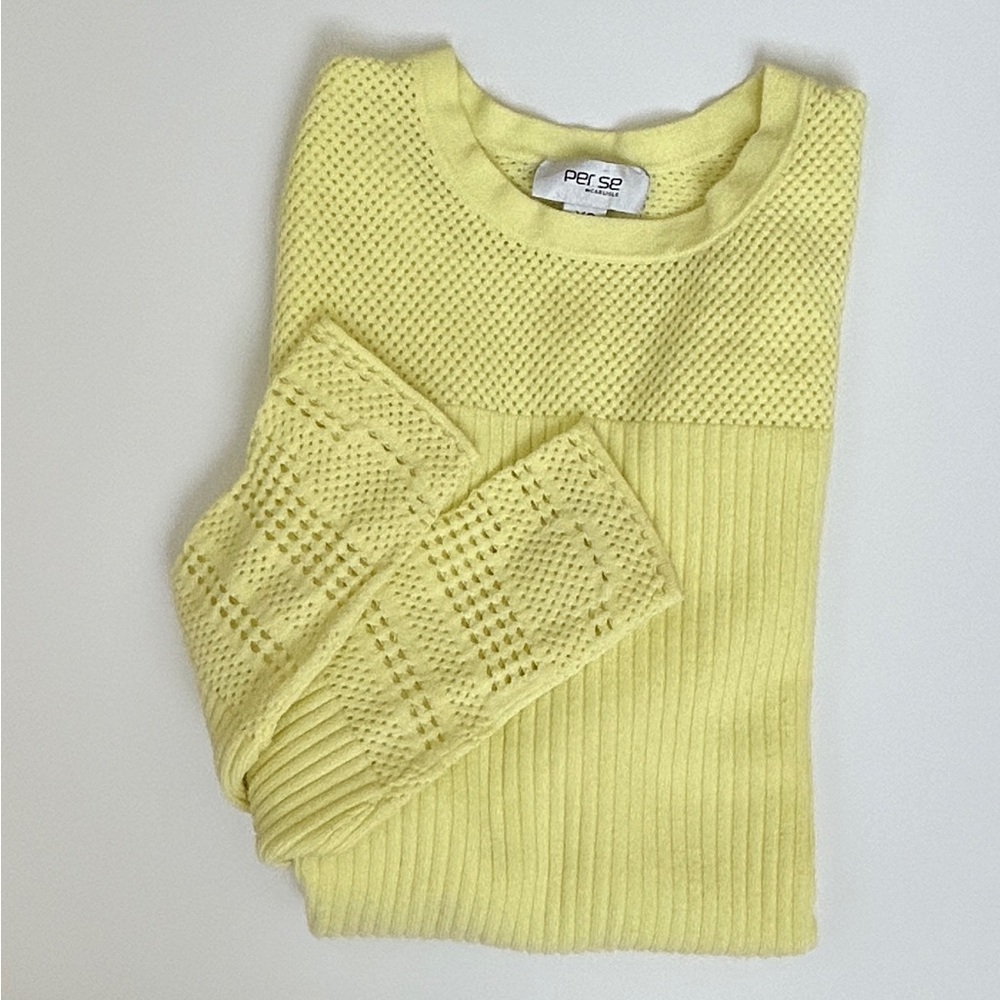 Per Se by Carlisle Yellow Crew Neck Sweater Long Sleeve Knit Luxury